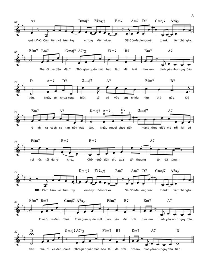 Page 3 of the piano sheet music PDF - SÀI GÒN ĐAU LÒNG QUÁ by Hứa Kim Tuyền