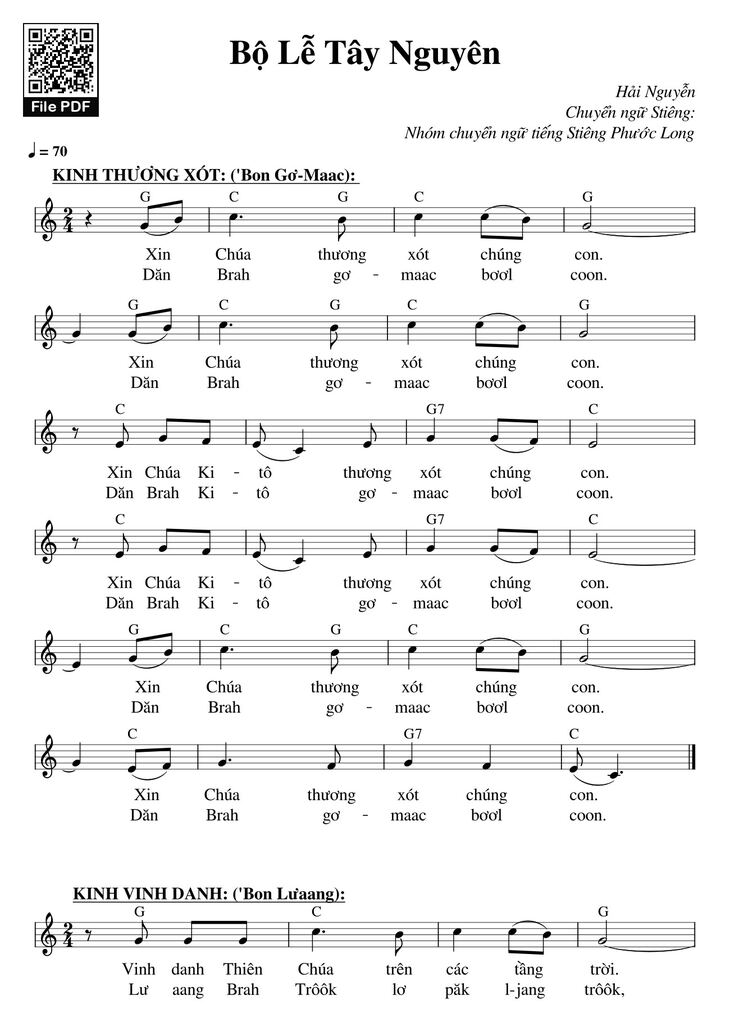 Page 1 of the piano sheet music PDF - Bộ Lễ Tây Nguyên by Hải Nguyễn