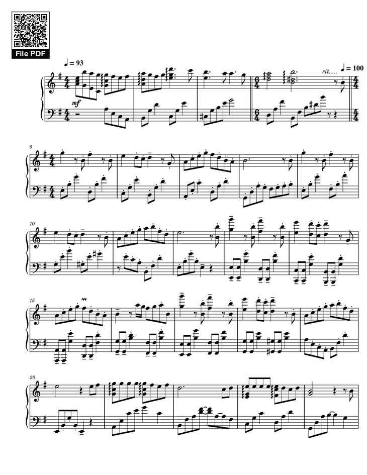 Page 1 of the piano sheet music PDF - A town with an ocean view - Joe Hisaishi Sheet Piano by Joe Hisaishi