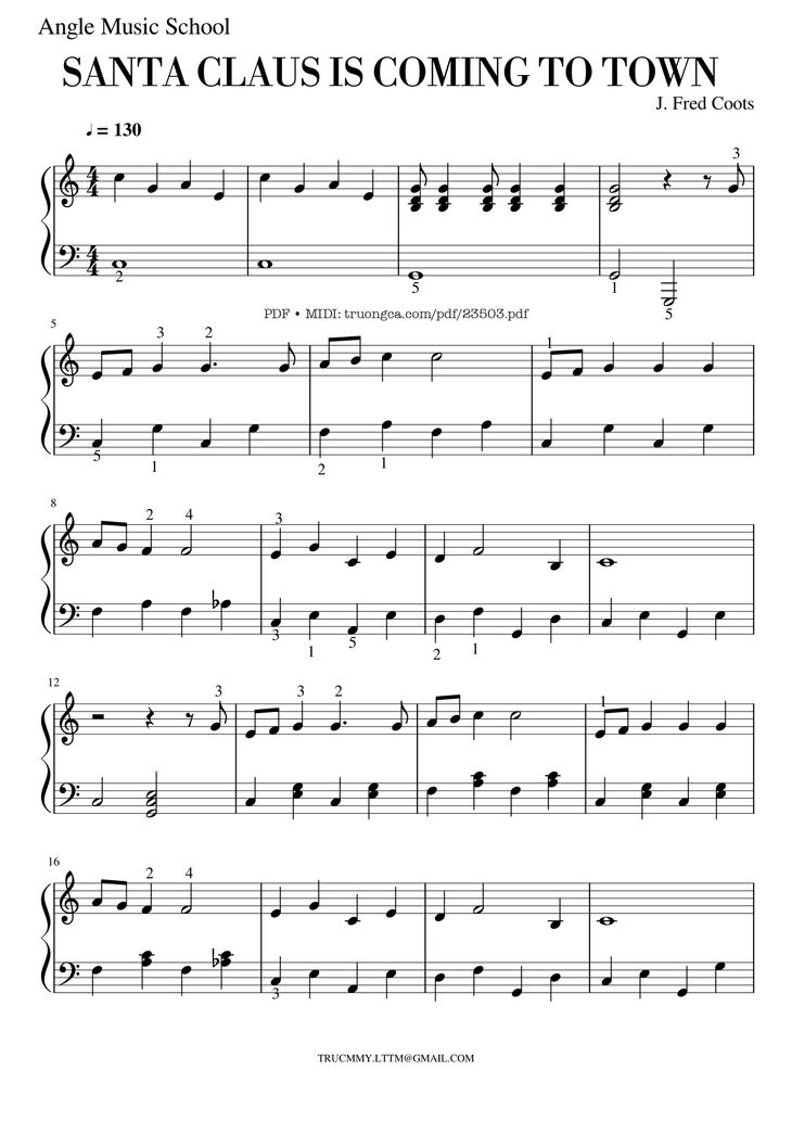 Page 1 of the piano sheet music PDF - SANTA CLAUS IS COMING TO TOWN Sheet Piano by Trúc My