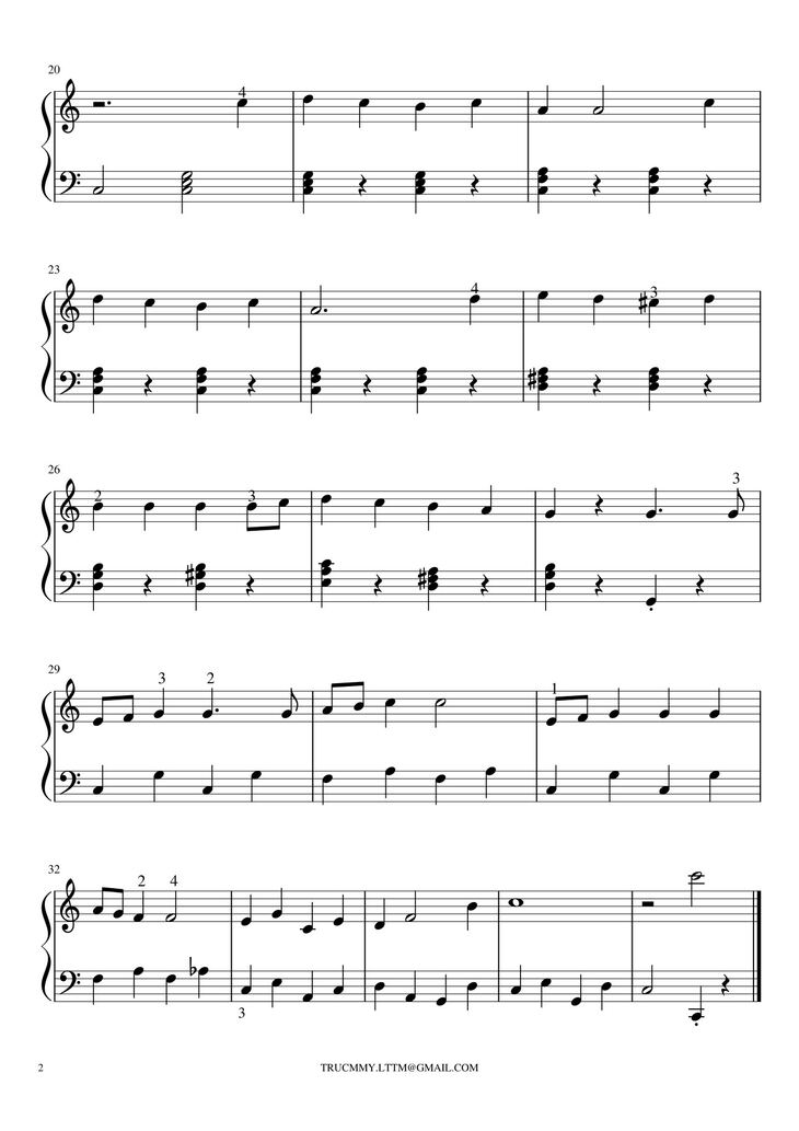 Page 2 of the piano sheet music PDF - SANTA CLAUS IS COMING TO TOWN Sheet Piano by Trúc My