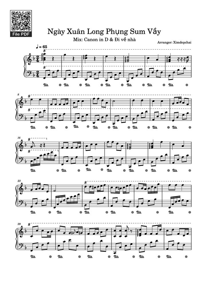 Page 1 of the piano sheet music PDF - Ngày Xuân Long Phụng Sum Vầy Mix Đi Về Nhà Piano by Quang Huy