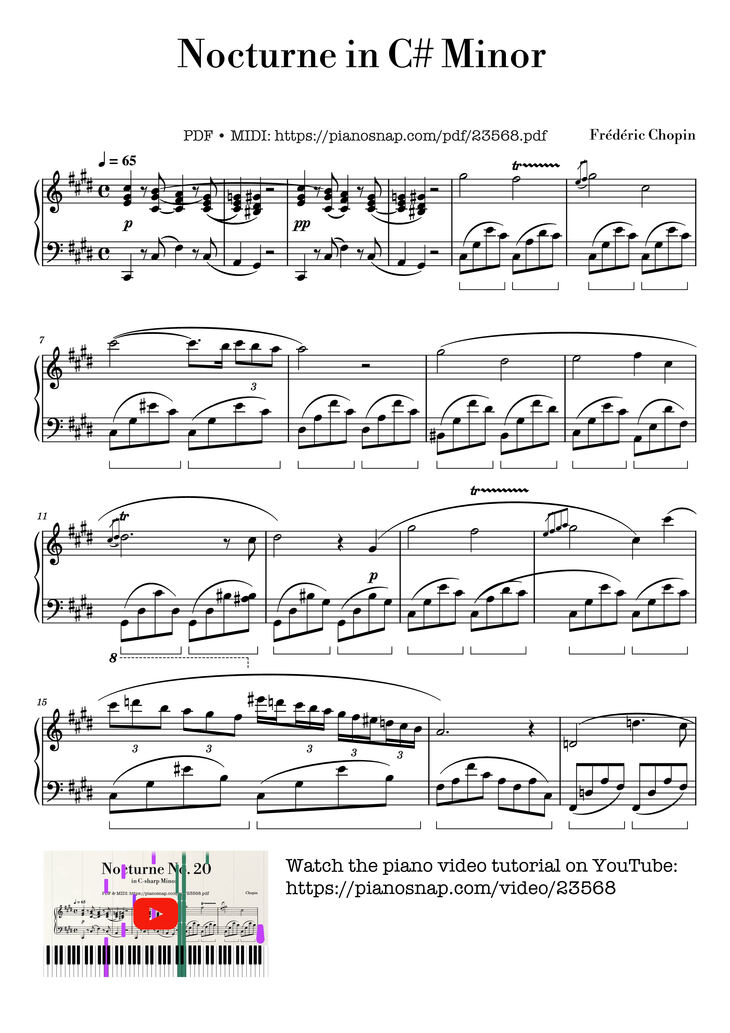 Sheet music preview — Nocturne In C Sharp Minor Sheet Piano