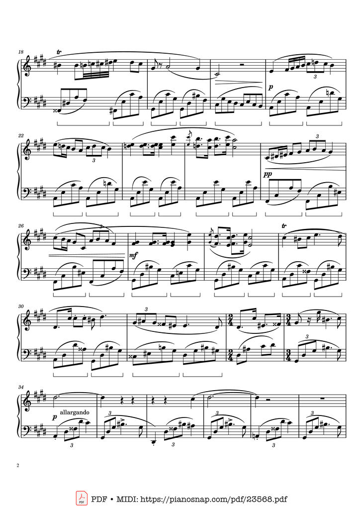 Page 2 of the piano sheet music PDF Piano - Chopin Nocturne in C sharp Minor Sheet Piano by Frédéric Chopin