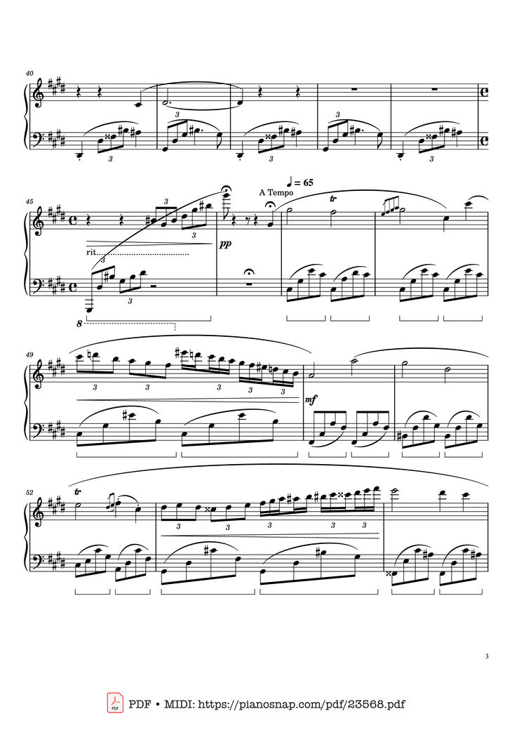 Page 3 of the piano sheet music PDF Piano - Chopin Nocturne in C sharp Minor Sheet Piano by Frédéric Chopin