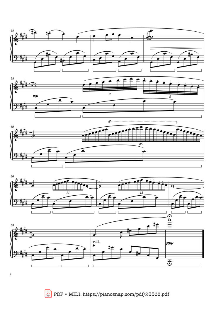 Page 4 of the piano sheet music PDF Piano - Chopin Nocturne in C sharp Minor Sheet Piano by Frédéric Chopin