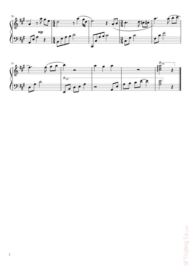 Page 2 of the piano sheet music PDF - Romantic Birthday Song No.2 in A Major  Sheet Piano by Miranda Wong