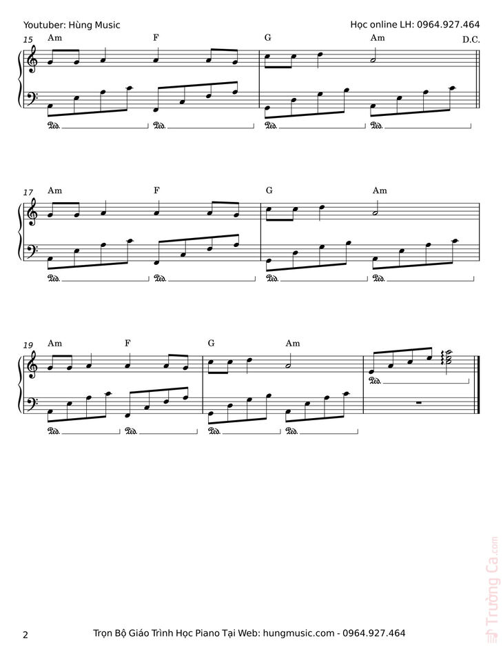 Page 2 of the piano sheet music PDF Piano - Khúc Hát Mừng Sinh Nhật Sheet Piano by Phan Đình Tùng
