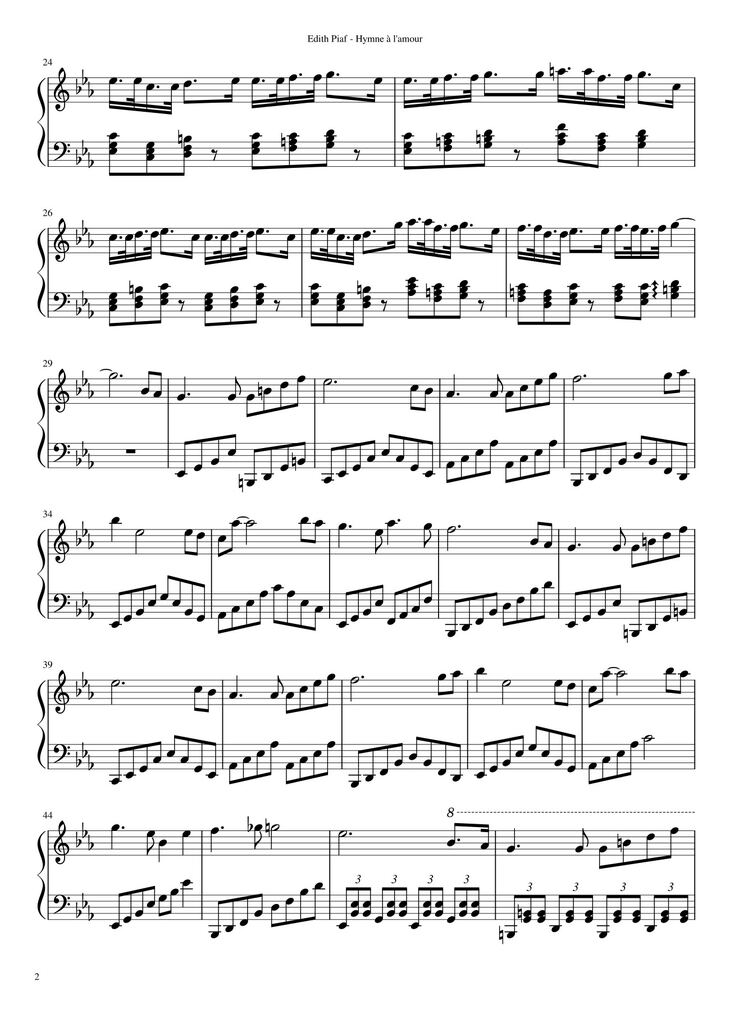 Page 2 of the piano sheet music PDF - Hymne à l