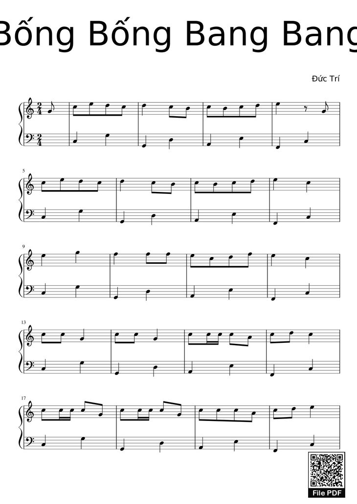 Page 1 of the piano sheet music PDF - Bống Bống Bang Bang Sheet Piano by PhucMusic