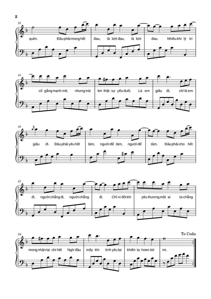 Page 2 of the piano sheet music PDF - Chưa Quên Người Yêu Cũ - Hà Nhi Sheet Piano by LaLa_1711