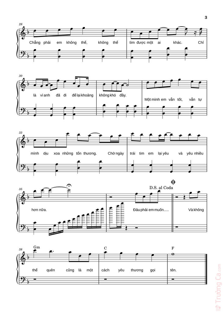 Page 3 of the piano sheet music PDF - Chưa Quên Người Yêu Cũ - Hà Nhi Sheet Piano by LaLa_1711