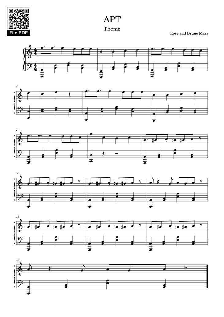 Page 1 of the piano sheet music PDF - APT Rosé (BLACKPINK) Sheet Piano easy by Rosé