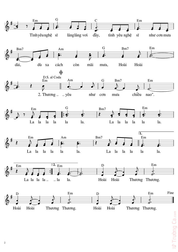 Page 2 of the piano sheet music PDF - Tình ca Thương Hoài Thương by Hải Nguyễn