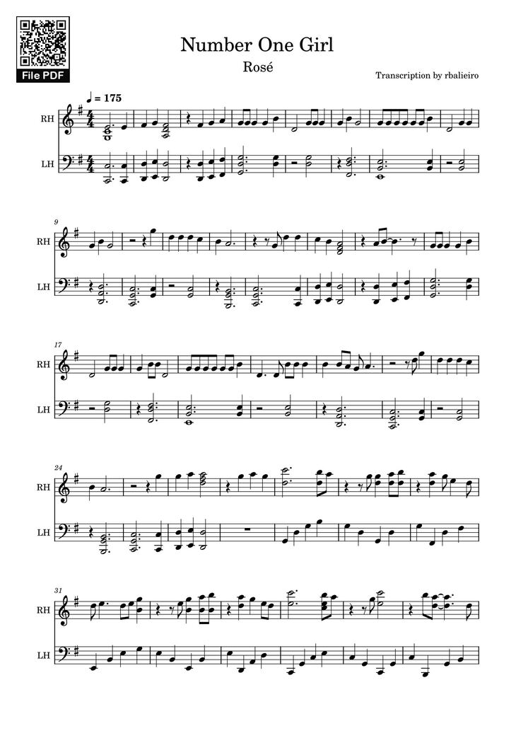 Page 1 of the piano sheet music PDF Piano - Number One Girl Sheet Piano by Rosé