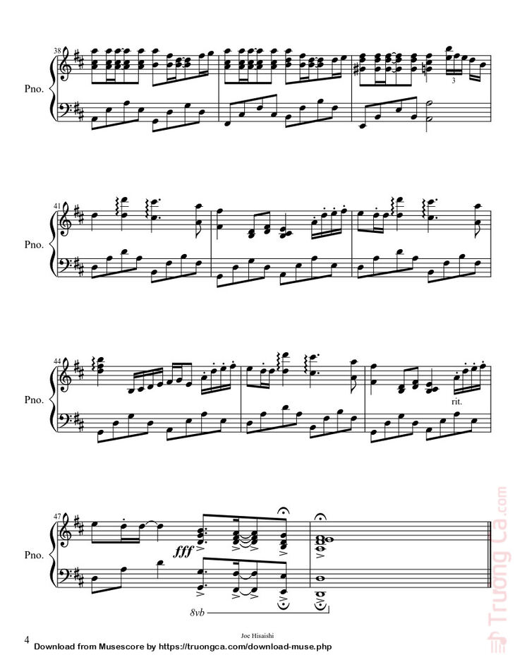 Page 4 of the piano sheet music PDF - Summer (Joe Hisaishi) Sheet Piano by Joe Hisaishi