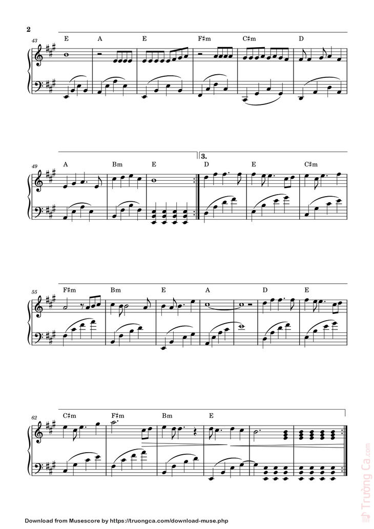 Page 2 of the piano sheet music PDF - Tết này con sẽ về Sheet Piano by Kipi91212