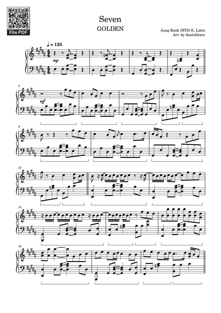 Page 1 of the piano sheet music PDF - Seven - BTS Jungkook ft. Latto Sheet Piano by Jung Kook