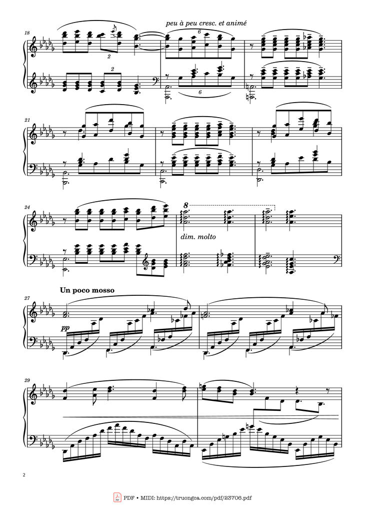 Page 2 of the piano sheet music PDF - Clair de Lune Sheet Piano by Claude Debussy