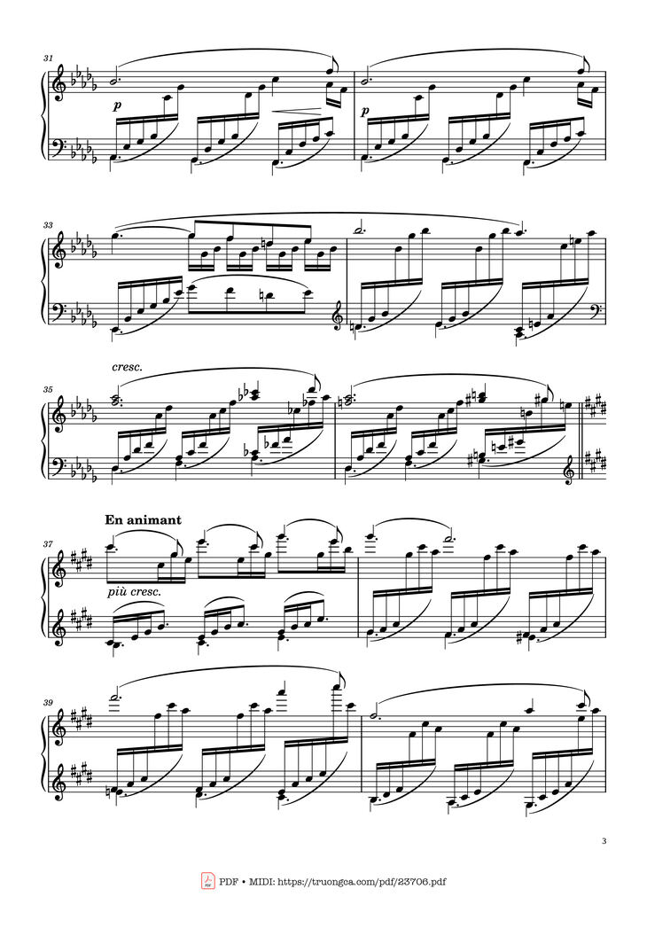 Page 3 of the piano sheet music PDF - Clair de Lune Sheet Piano by Claude Debussy