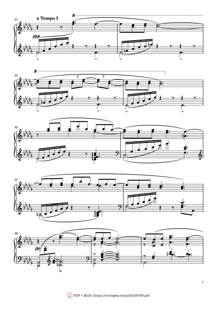 Page 5 of the piano sheet music PDF - Clair de Lune Sheet Piano by Claude Debussy