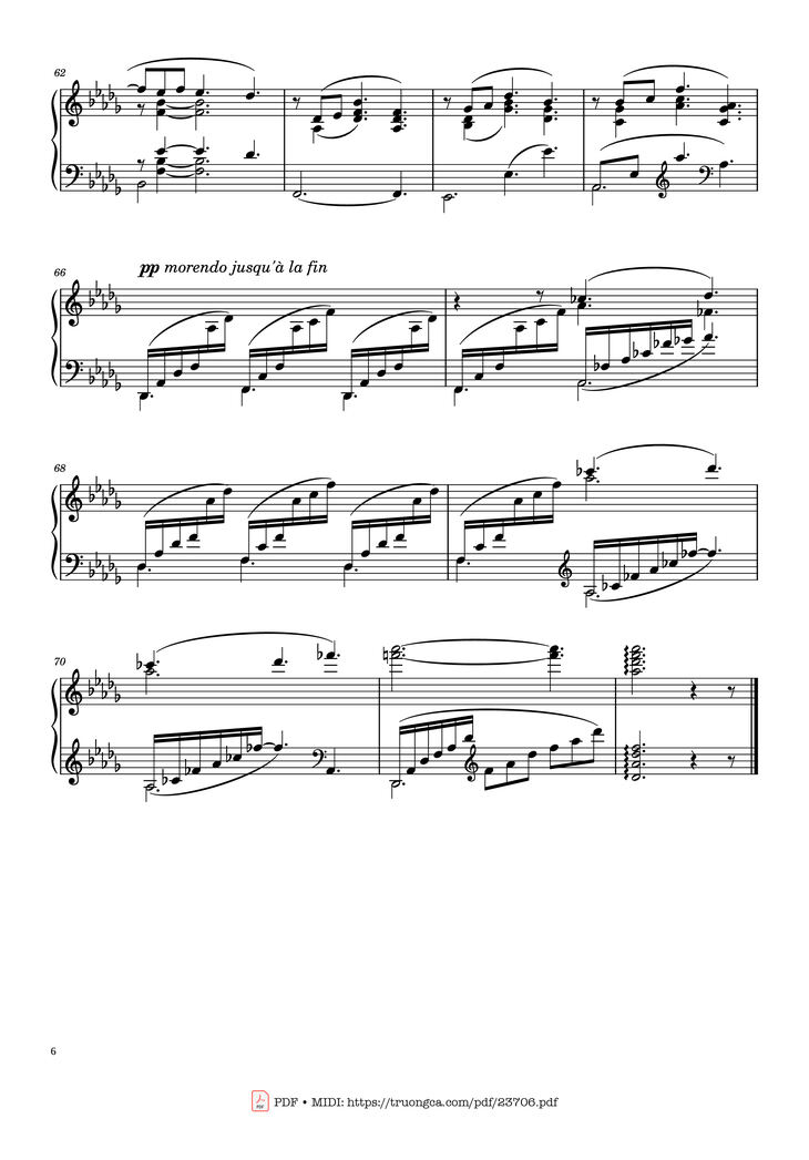 Page 6 of the piano sheet music PDF - Clair de Lune Sheet Piano by Claude Debussy