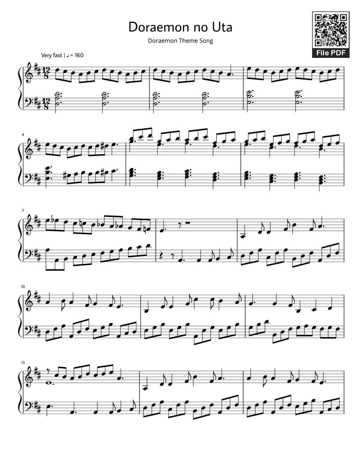 Page 1 of the piano sheet music PDF - Doraemon no Uta Sheet Piano by Vũ Dũng