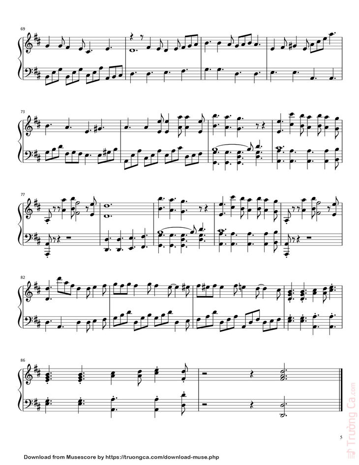 Page 5 of the piano sheet music PDF - Doraemon no Uta Sheet Piano by Vũ Dũng