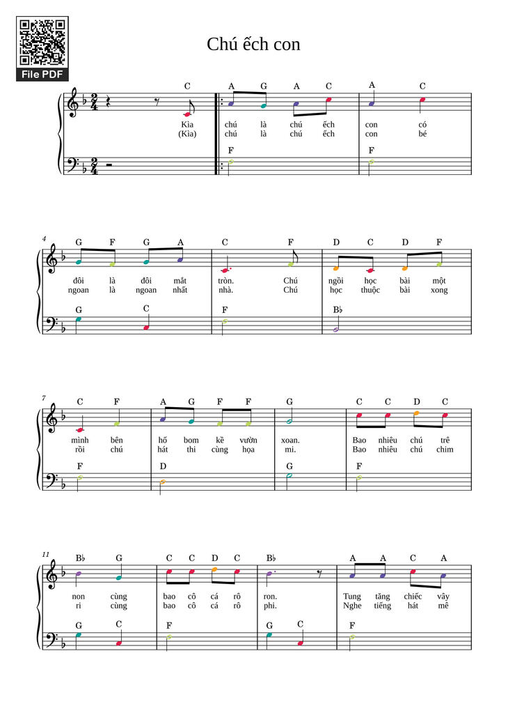 Page 1 of the piano sheet music PDF - Chú ếch con Sheet Piano (easy) by Phan Nhân