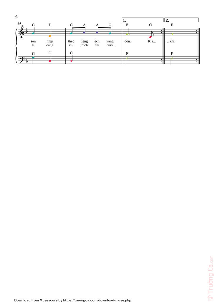 Page 2 of the piano sheet music PDF - Chú ếch con Sheet Piano (easy) by Phan Nhân