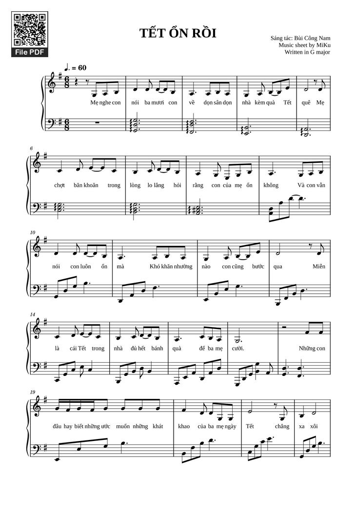 Page 1 of the piano sheet music PDF - TẾT ỔN RỒI Sheet Piano by  Bùi Công Nam