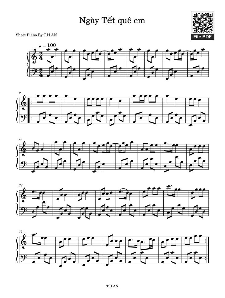Page 1 of the piano sheet music PDF - Ngày Tết quê em Sheet Piano by Tranhongan110