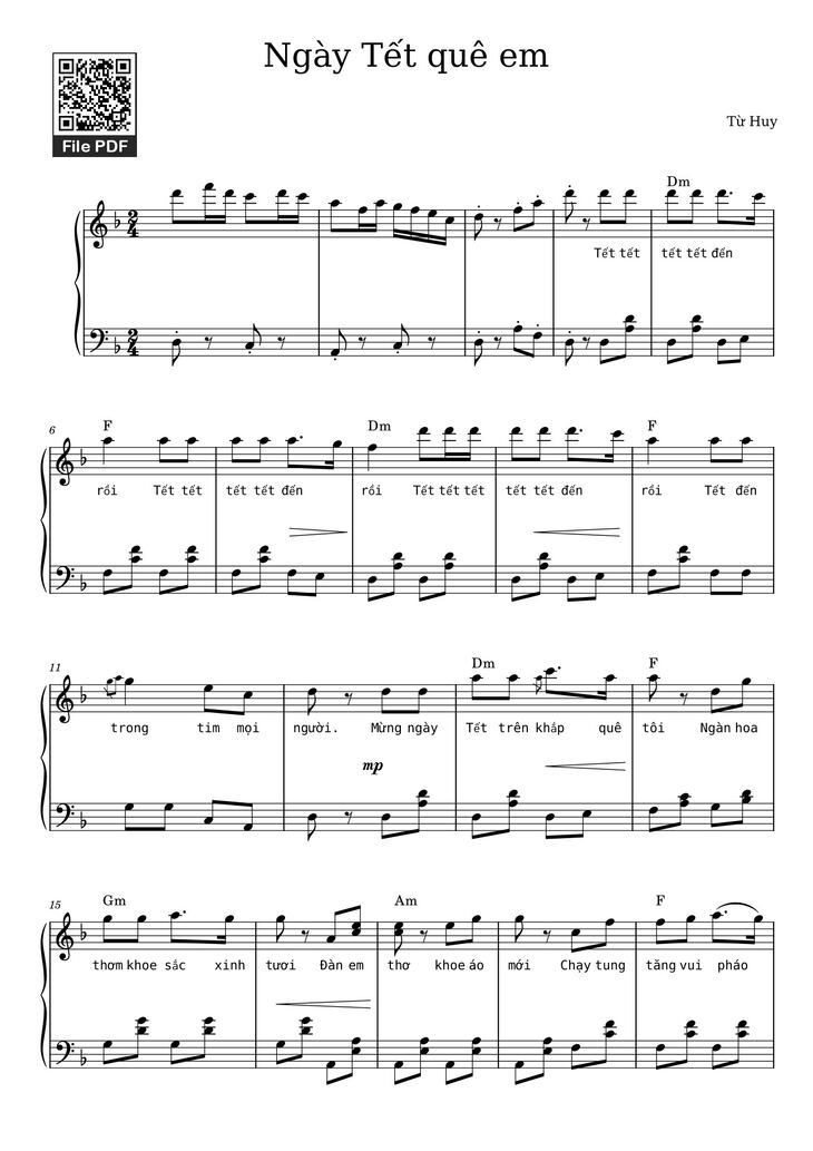 Page 1 of the piano sheet music PDF - Ngày Tết quê em Sheet Piano by Ngo_Duong_Hoang_An