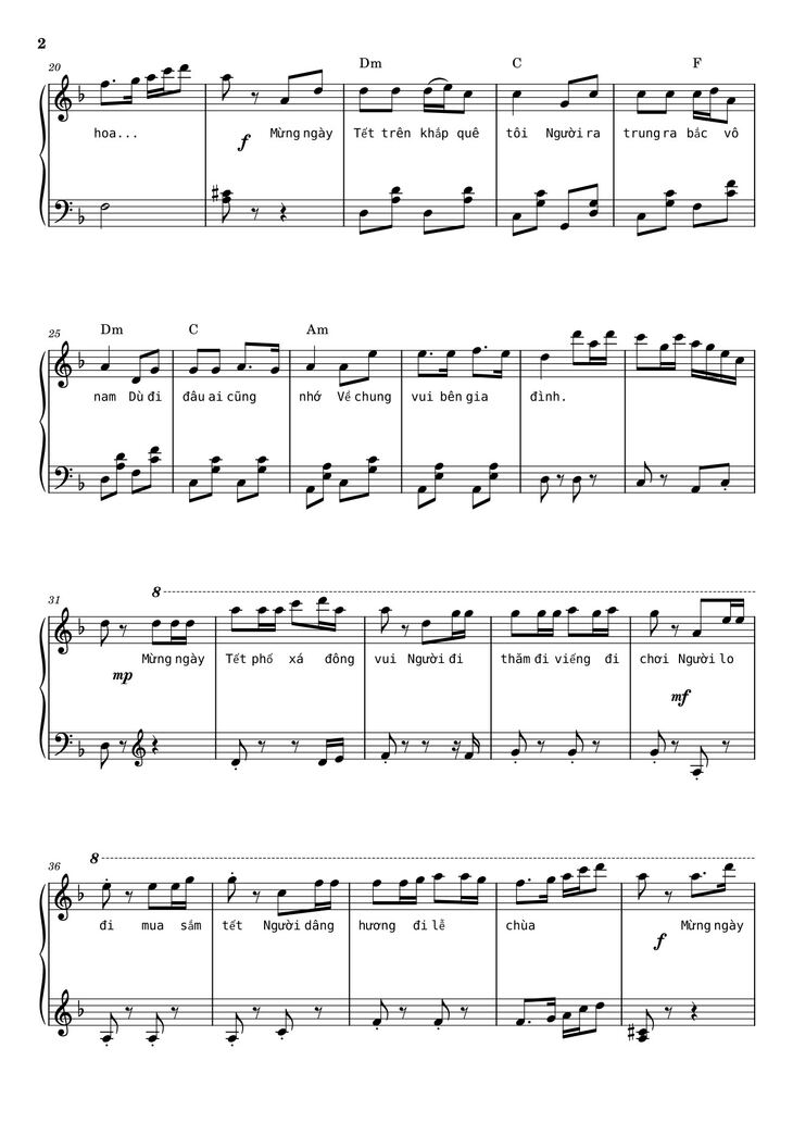 Page 2 of the piano sheet music PDF - Ngày Tết quê em Sheet Piano by Ngo_Duong_Hoang_An