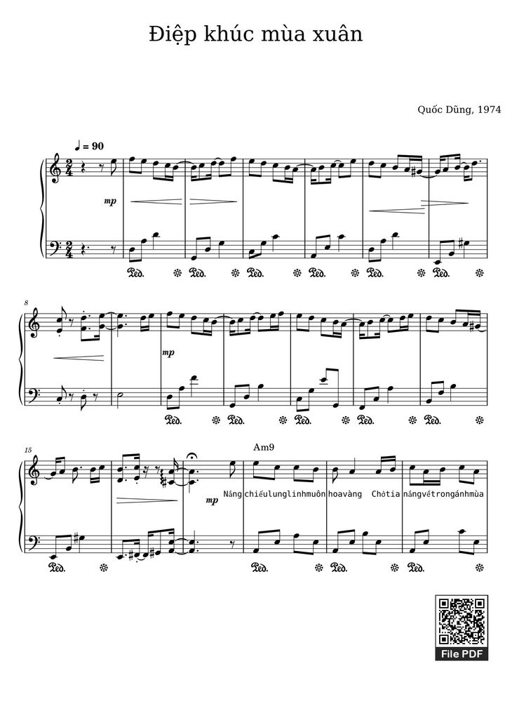 Page 1 of the piano sheet music PDF - Điệp khúc mùa xuân Sheet Piano (Am) by Quốc Dũng