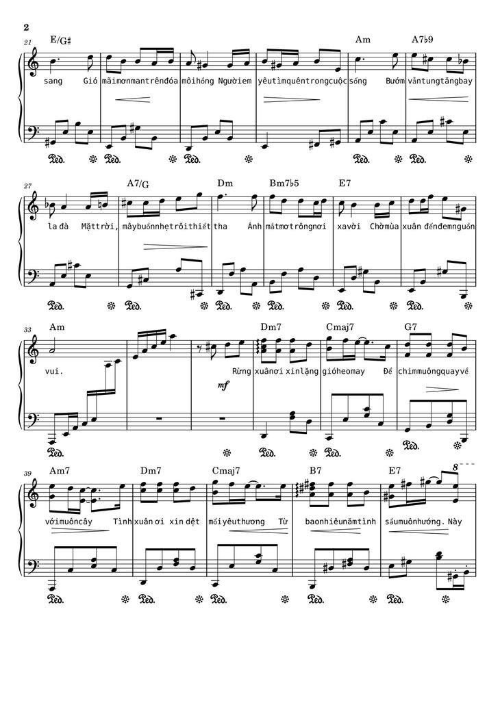 Page 2 of the piano sheet music PDF - Điệp khúc mùa xuân Sheet Piano (Am) by Quốc Dũng
