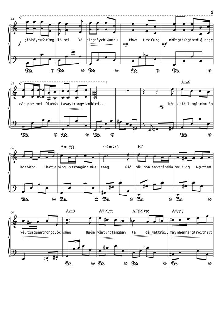Page 3 of the piano sheet music PDF - Điệp khúc mùa xuân Sheet Piano (Am) by Quốc Dũng