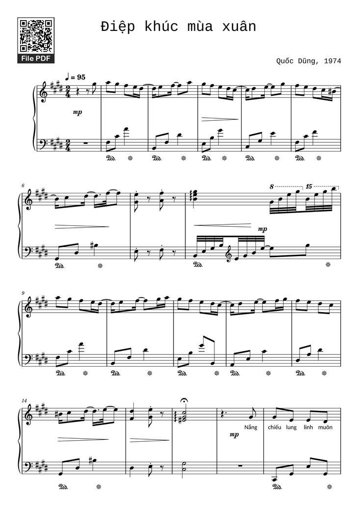 Page 1 of the piano sheet music PDF - Điệp khúc mùa xuân Sheet Piano (C♯m) by Quốc Dũng