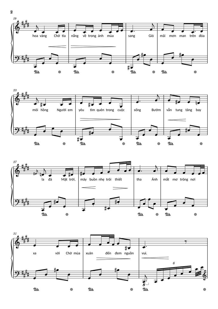 Page 2 of the piano sheet music PDF - Điệp khúc mùa xuân Sheet Piano (C♯m) by Quốc Dũng
