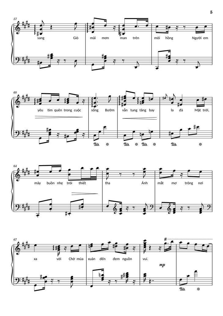 Page 5 of the piano sheet music PDF - Điệp khúc mùa xuân Sheet Piano (C♯m) by Quốc Dũng