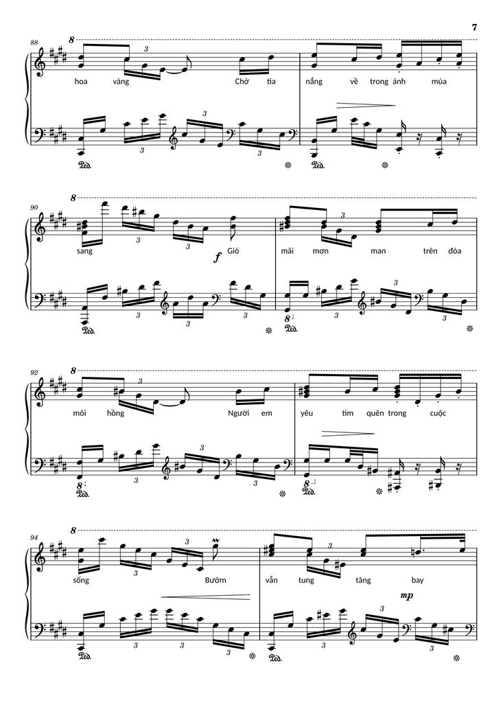 Page 7 of the piano sheet music PDF - Điệp khúc mùa xuân Sheet Piano (C♯m) by Quốc Dũng