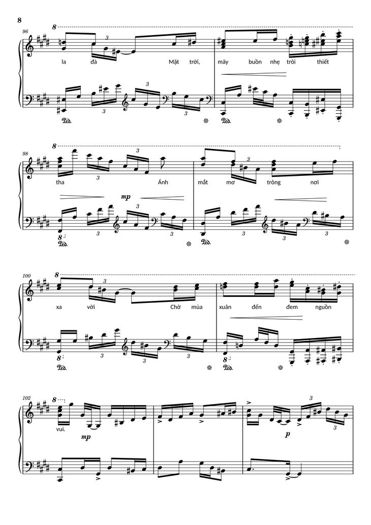 Page 8 of the piano sheet music PDF - Điệp khúc mùa xuân Sheet Piano (C♯m) by Quốc Dũng