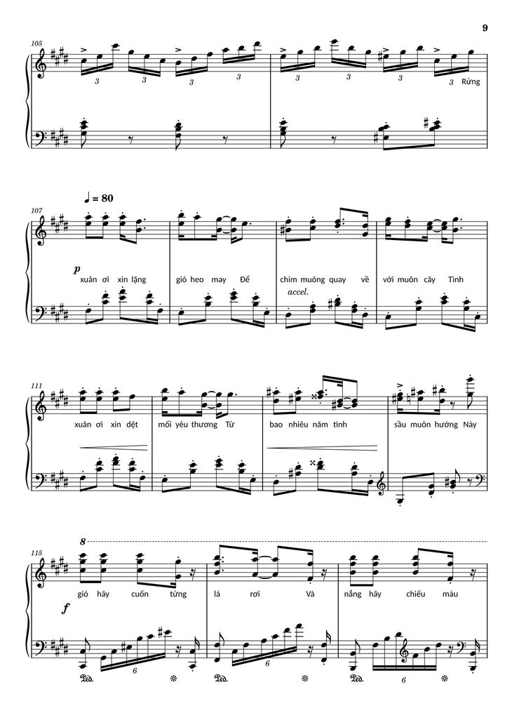 Page 9 of the piano sheet music PDF - Điệp khúc mùa xuân Sheet Piano (C♯m) by Quốc Dũng