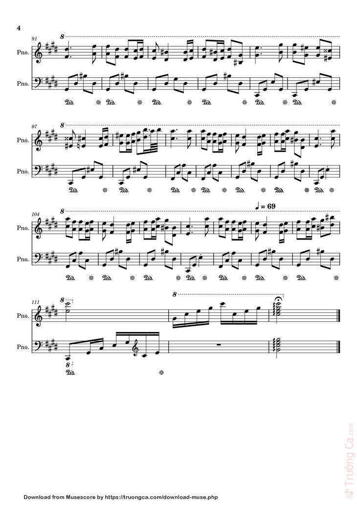 Page 4 of the piano sheet music PDF - Điệp khúc mùa xuân Sheet Piano (2016, C♯m) by Quốc Dũng