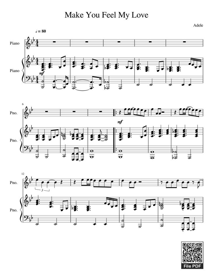 Page 1 of the piano sheet music PDF - Make You Feel My Love Sheet Piano by Spencercook