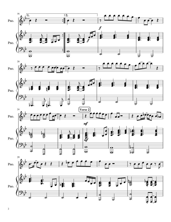 Page 2 of the piano sheet music PDF - Make You Feel My Love Sheet Piano by Spencercook