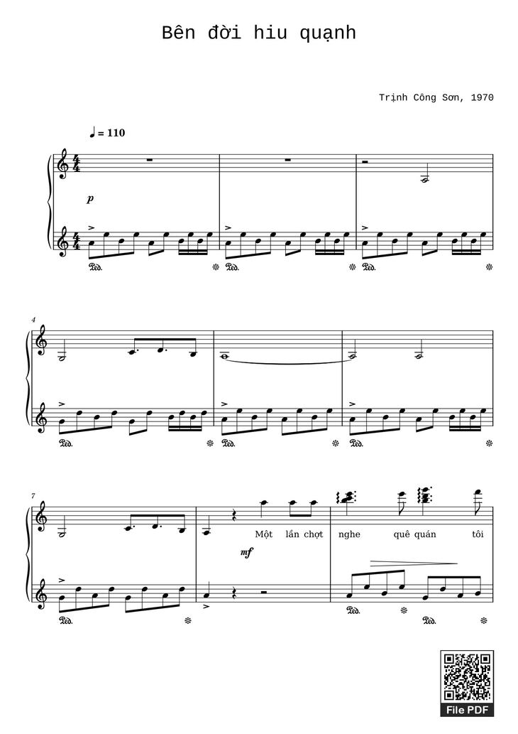 Page 1 of the piano sheet music PDF - Bên đời hiu quạnh Sheet Piano by Trịnh Công Sơn