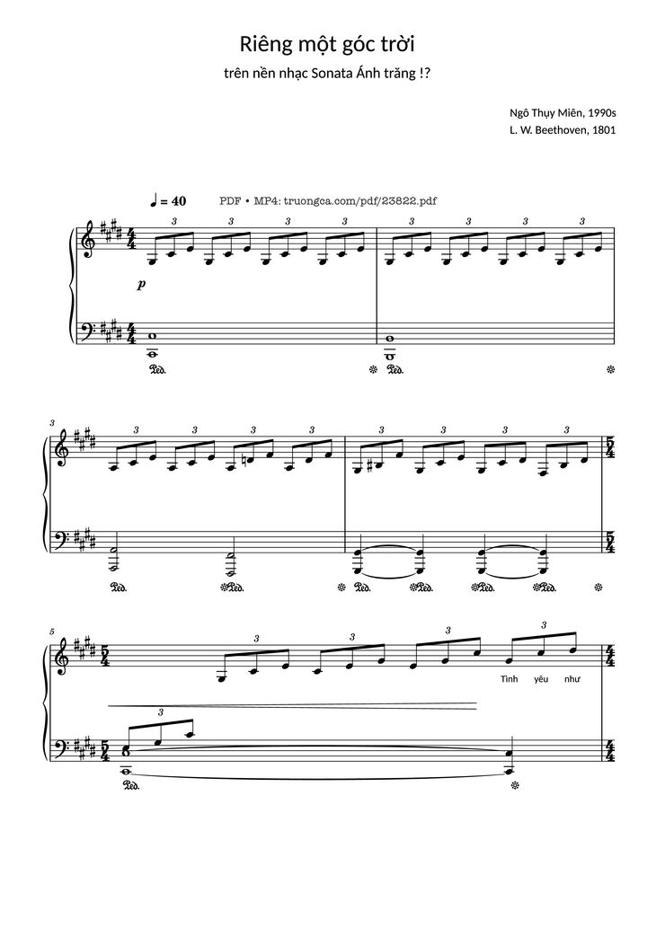 Page 1 of the piano sheet music PDF - Riêng một góc trời Sheet Piano by Ngô Thụy Miên