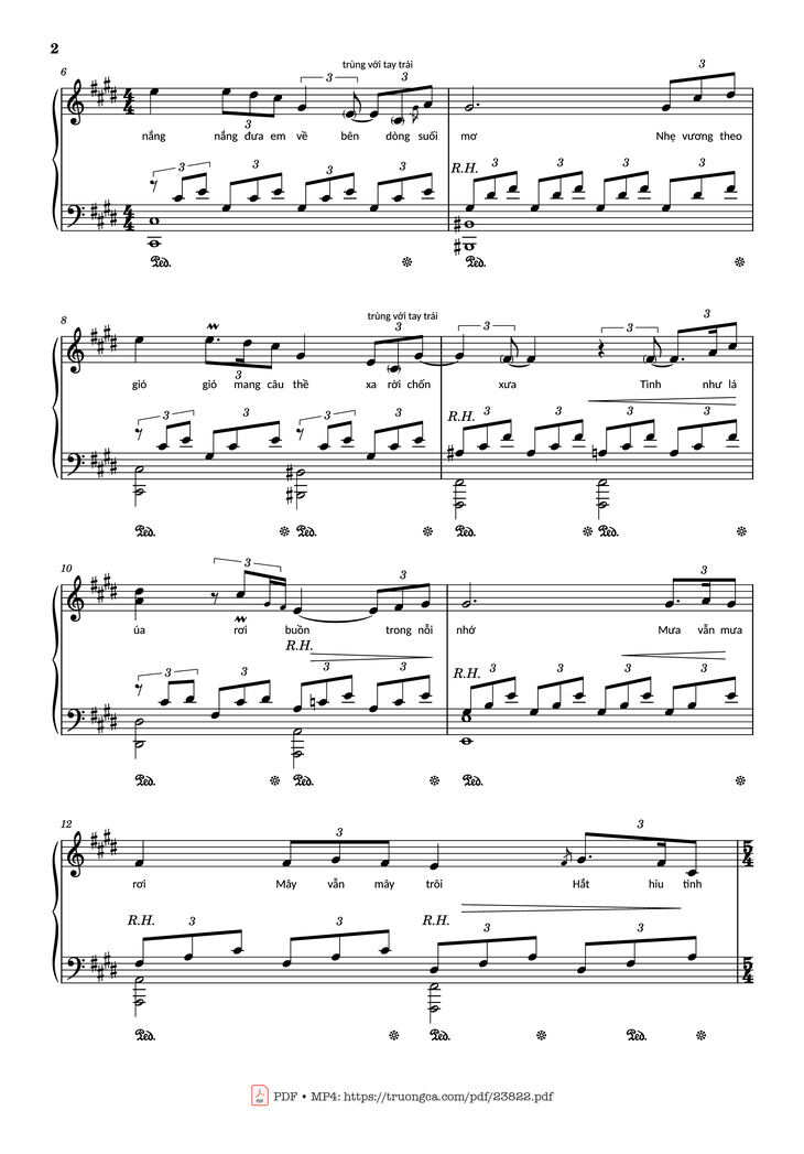 Page 2 of the piano sheet music PDF - Riêng một góc trời Sheet Piano by Ngô Thụy Miên