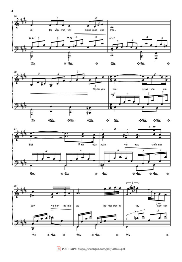 Page 4 of the piano sheet music PDF - Riêng một góc trời Sheet Piano by Ngô Thụy Miên
